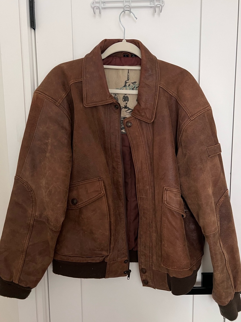 Men's Brown Leather Bomber Jacket - Classic Casual Bomber